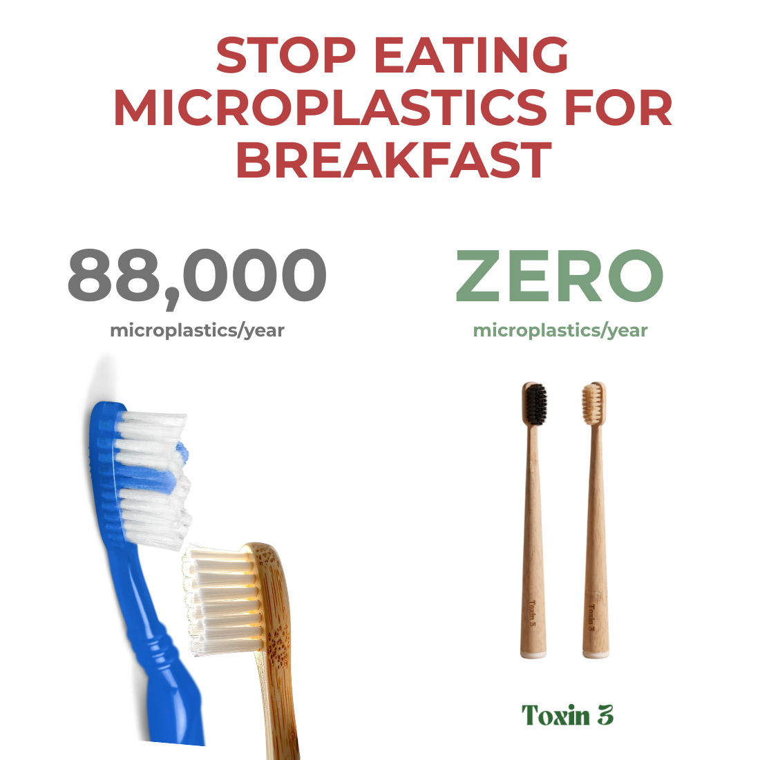 Toxin 3 Plastic-Free Toothbrush - Boar or Horse Hair (4-pack)